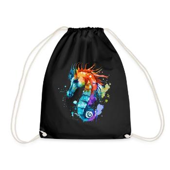 Watercolor Seahorse Colorful Sea Horse Lover - Drawstring Bag - black - Front