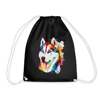 Aquarelle Husky Sibérien coloré Husky Dog Lover - Sac de sport léger - noir - Devant