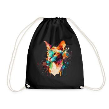 Watercolor Sphynx Cat Colorful Hairless Cat Lover - Drawstring Bag - black - Front