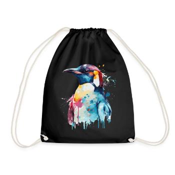 Watercolor Penguin Cute Colorful Penguins Lover - Drawstring Bag - black - Front