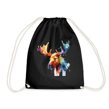 Watercolor Moose Colorful Wildlife Animal Elk Love - Drawstring Bag - black - Front