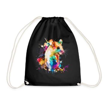 Watercolor Mouse Cute Colorful Pet Mouse Rodent Lo - Drawstring Bag - black - Front