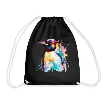 Watercolor Penguin Cute Colorful Penguins Lover - Drawstring Bag - black - Front
