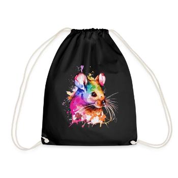 Watercolor Mouse Cute Colorful Pet Mouse Rodent Lo - Drawstring Bag - black - Front