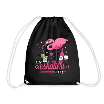 Es eskaliert eh Damen Shirt Flamingo Malle Outfit - Turnbeutel - Schwarz - Vorne