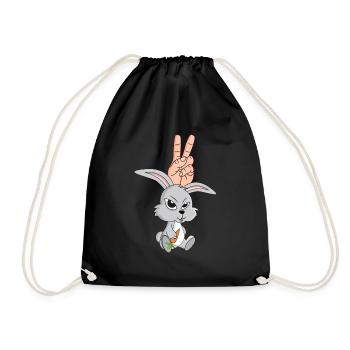 Rabbit Carrot Carrot Hand Peace Sign Rabbit Ear - Drawstring Bag - black - Front