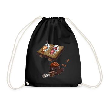 Japanese Sushi Kawaii Aisa Cuisine Rice Fish - Drawstring Bag - black - Front