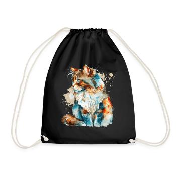 Watercolor Norwegian Forest Cat Colorful Cats Love - Drawstring Bag - black - Front