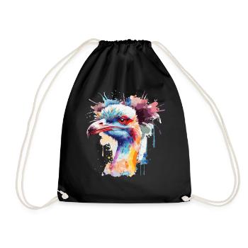 Watercolor Ostrich Face Colorful Funny - Turnbeutel - Schwarz - Vorne
