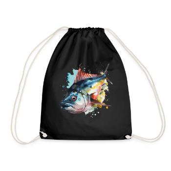 Watercolor Tuna Fish Colorful Fisherman Fishing - Drawstring Bag - black - Front