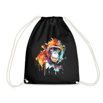 Watercolor Monkey Colorful Wildlife Animal Lover - Drawstring Bag - black - Front