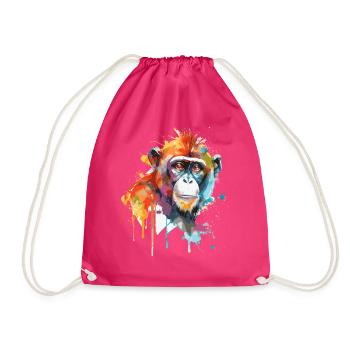 Watercolor Monkey Colorful Wildlife Animal Lover - Drawstring Bag - fuchsia - Front