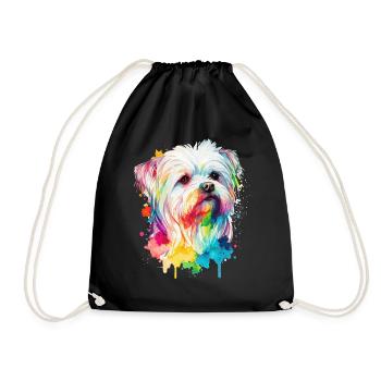 Aquarelle Maltese coloré mignon propriétaire de chien de compagnie - Sac de sport léger - noir - Devant