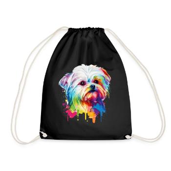 Watercolor Maltese Cute Colorful Pet Dog - Drawstring Bag - black - Front