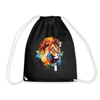 Watercolor Lion Colorful Safari African Wildlife A - Drawstring Bag - black - Front