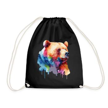 Colorful Watercolor Grizzly Bear Outdoor Wildlife - Drawstring Bag - black - Front