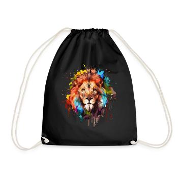 Watercolor Lion Head Colorful Safari African Wildl - Drawstring Bag - black - Front