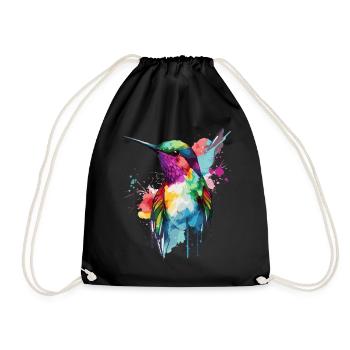 Aquarelle Colibri Observateur d’oiseaux coloré - Sac de sport léger - noir - Devant