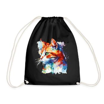 Watercolor European Shorthair Cat Colorful Cat Lov - Drawstring Bag - black - Front