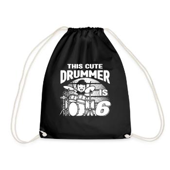 Birthday Drummer Boy - This Cute Drummer Is 6 Year - Turnbeutel - Schwarz - Vorne