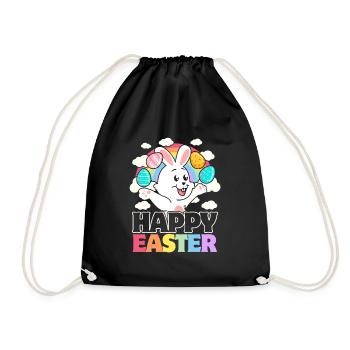 Happy Easter - White Rabbit Easter Eggs - Drawstring Bag - black - Front