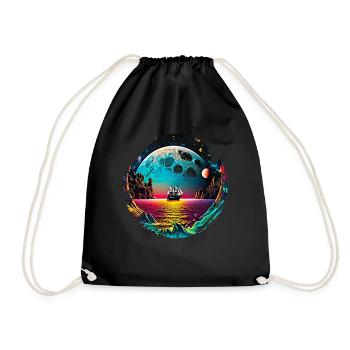Fantasy Universum Planet Schiff Meer - Turnbeutel - Schwarz - Vorne