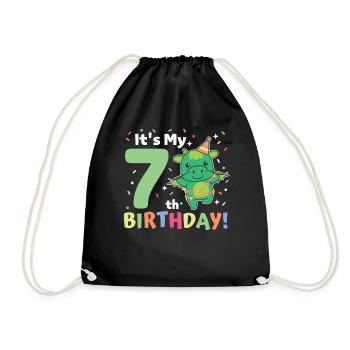 Drache zum 7. Geburtstag Kinder sieben Jahre alt - Turnbeutel - Schwarz - Vorne