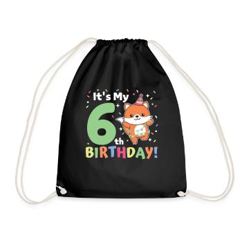 Fuchs zum 6. Geburtstag Kinder sechs Jahre alt - Turnbeutel - Schwarz - Vorne