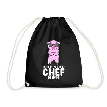 cooles Schwein Chef Spruch - Turnbeutel - Schwarz - Vorne
