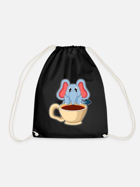 Elefant Tasse Kaffee - Turnbeutel - Schwarz