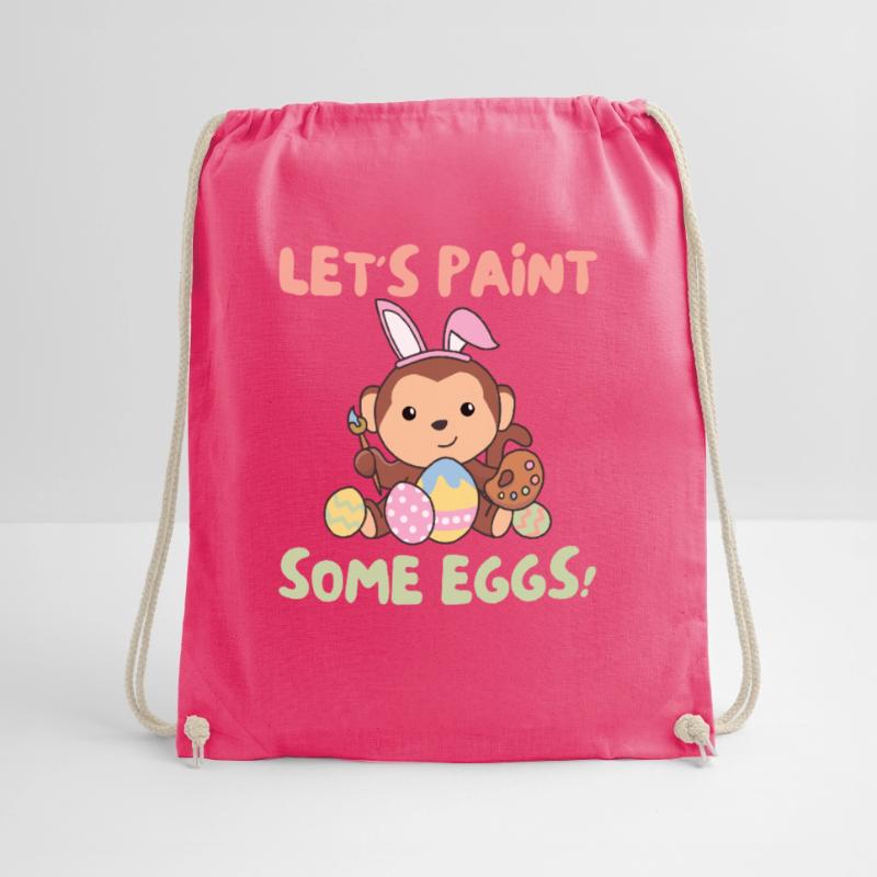cute monkeys at Easter with Easter eggs monkey Drawstring Bag