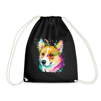 Watercolor Corgi Cute Colorful Pet Dog - Drawstring Bag - black - Front