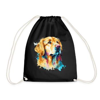 Watercolor Golden Retriever Cute Colorful Pet Dog - Drawstring Bag - black - Front