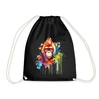 Watercolor Monkey Colorful Wildlife Animal Lover - Drawstring Bag - black - Front