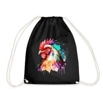 Watercolor Chicken Cute Colorful Chicken Farmer - Drawstring Bag - black - Front