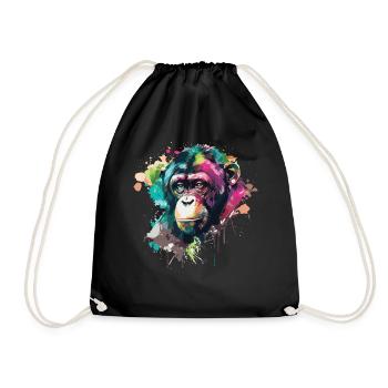 Watercolor Monkey Chimpanzee Colorful Wildlife Lov - Turnbeutel - Schwarz - Vorne