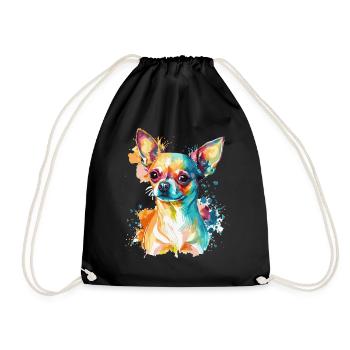 Watercolor Chihuahua Cute Colorful Pet Dog - Drawstring Bag - black - Front