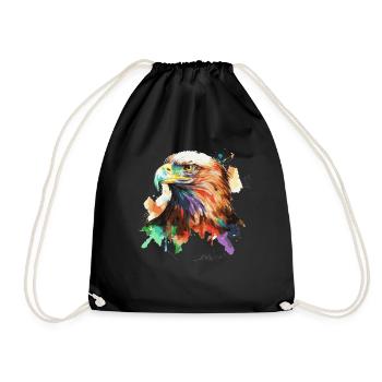 Watercolor Eagle Colorful Outdoor Wildlife Bird Wa - Drawstring Bag - black - Front