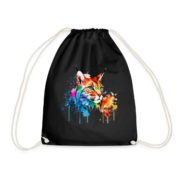 Watercolor Bobcat Animal Colorful Wildlife Lover - Drawstring Bag - black - Front