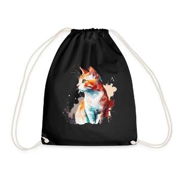 Watercolor European Shorthair Cat Colorful Cat Lov - Drawstring Bag - black - Front