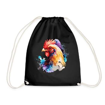 Watercolor Chicken Cute Colorful Chicken Farmer - Drawstring Bag - black - Front