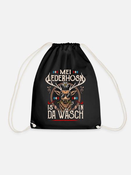 Trachtenshirt Herren Trachten T-Shirt Lederhose - Turnbeutel - Schwarz