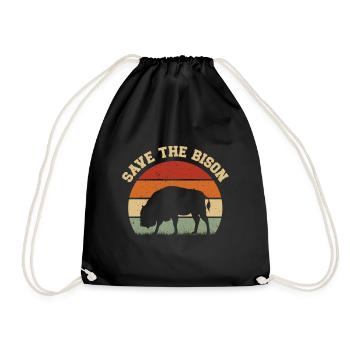 World Wildlife Day Retro Bison Wildlife Animal - Drawstring Bag - black - Front