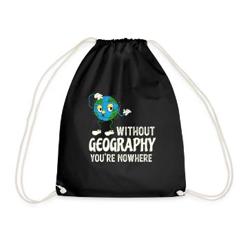 Funny Geography Teacher Quote Cartoon Globe - Drawstring Bag - black - Front