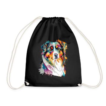 Watercolor Australian Shepherd Cute Colorful Pet D - Drawstring Bag - black - Front