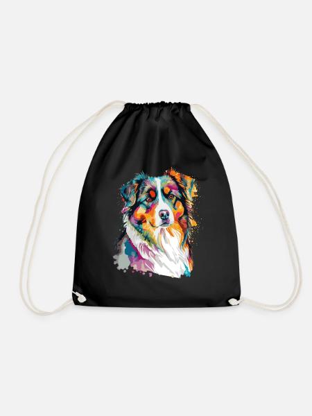 Watercolor Australian Shepherd Cute Colorful Pet D - Turnbeutel - Schwarz