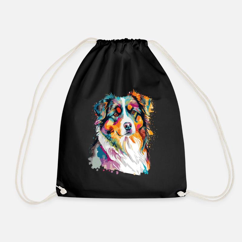 Watercolor Australian Shepherd Cute Colorful Pet D - Turnbeutel - Schwarz