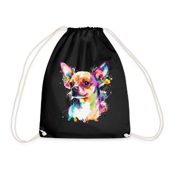 Watercolor Chihuahua Cute Colorful Pet Dog - Drawstring Bag - black - Front