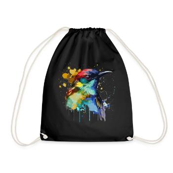 Watercolor Bird Colorful Outdoor Birding Bird Watc - Drawstring Bag - black - Front