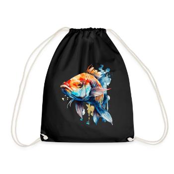 Aquarelle Koi Carpe Coloré Étang Pêche Poisson - Sac de sport léger - noir - Devant